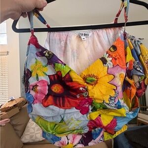 Walter Baker Purple Floral Spaghetti-Strap Crop Top